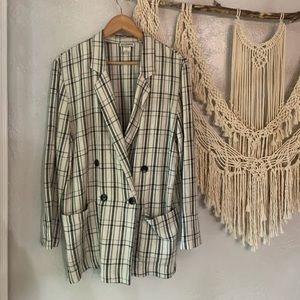 True Vintage Linen Blend Plaid Blazer